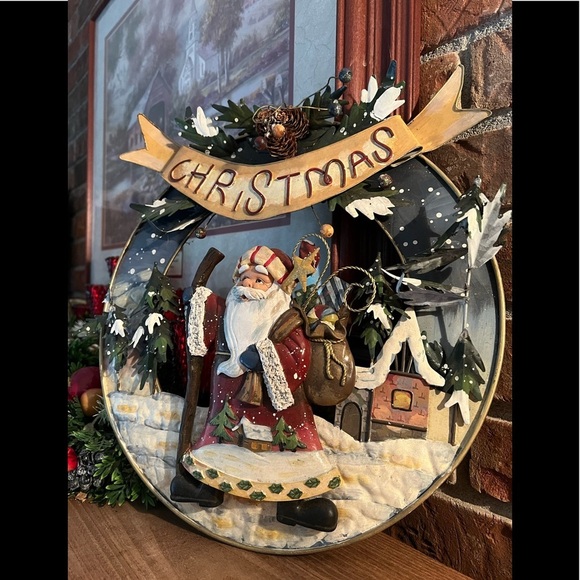 ❤️ Rare Home Interiors Christmas Wonderland Santa Wreath Wall Decor